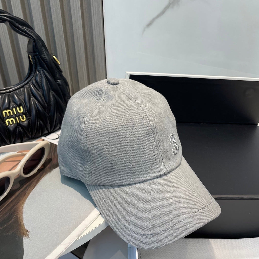 Chanel Washed Denim Baseball Cap Grey in Cotton 192166