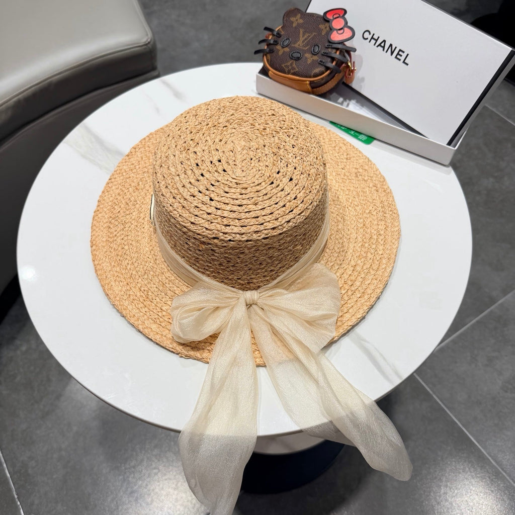 Chanel Straw Hat Beige Yellow in Raffia 192105