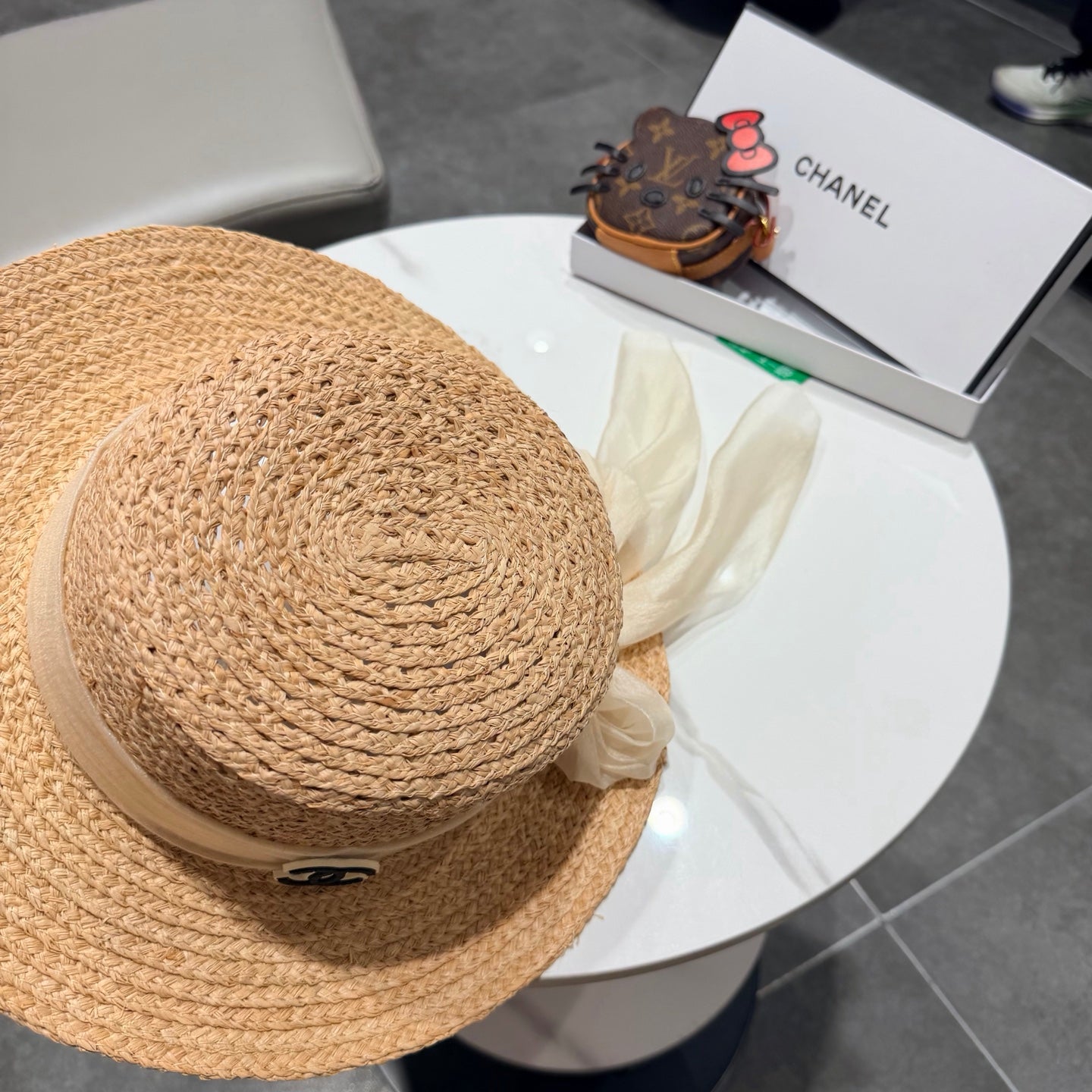Chanel Straw Hat Beige Yellow in Raffia 192105