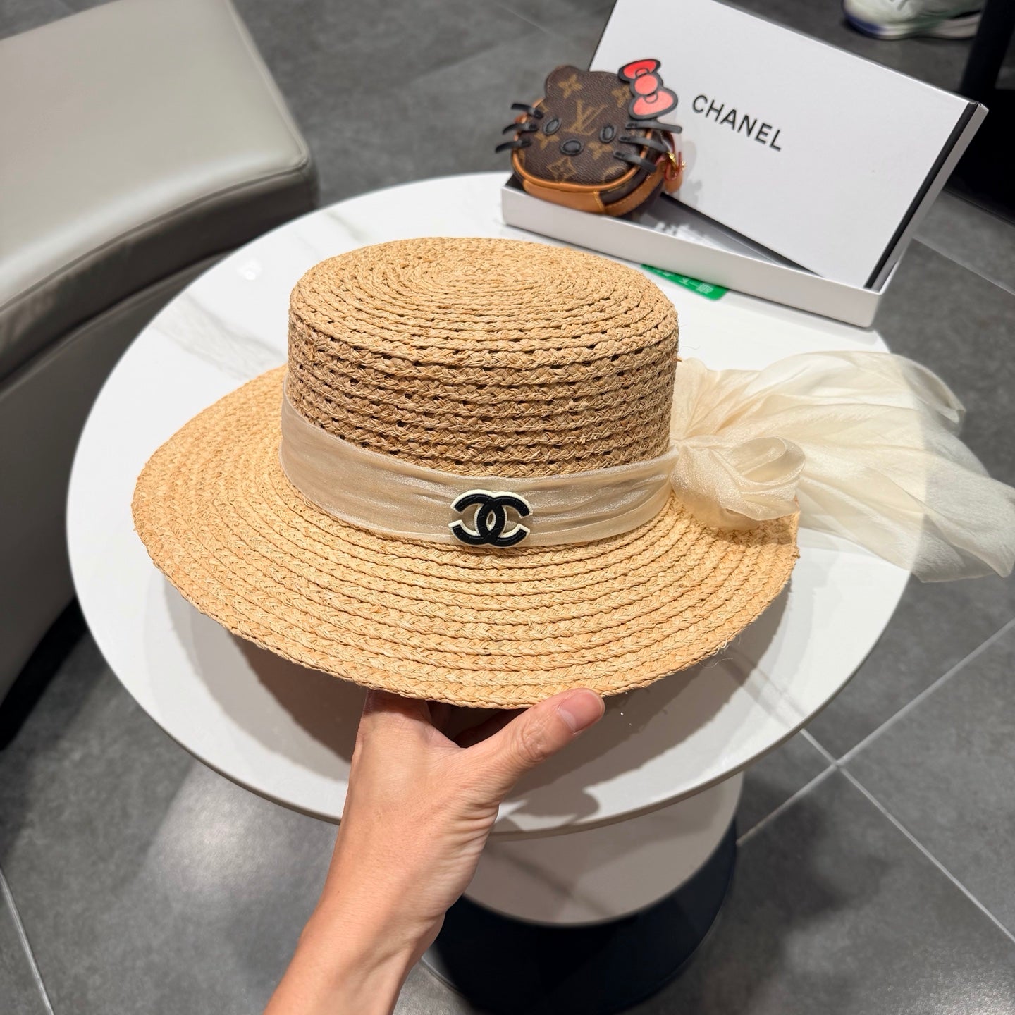 Chanel Straw Hat Beige Yellow in Raffia 192105