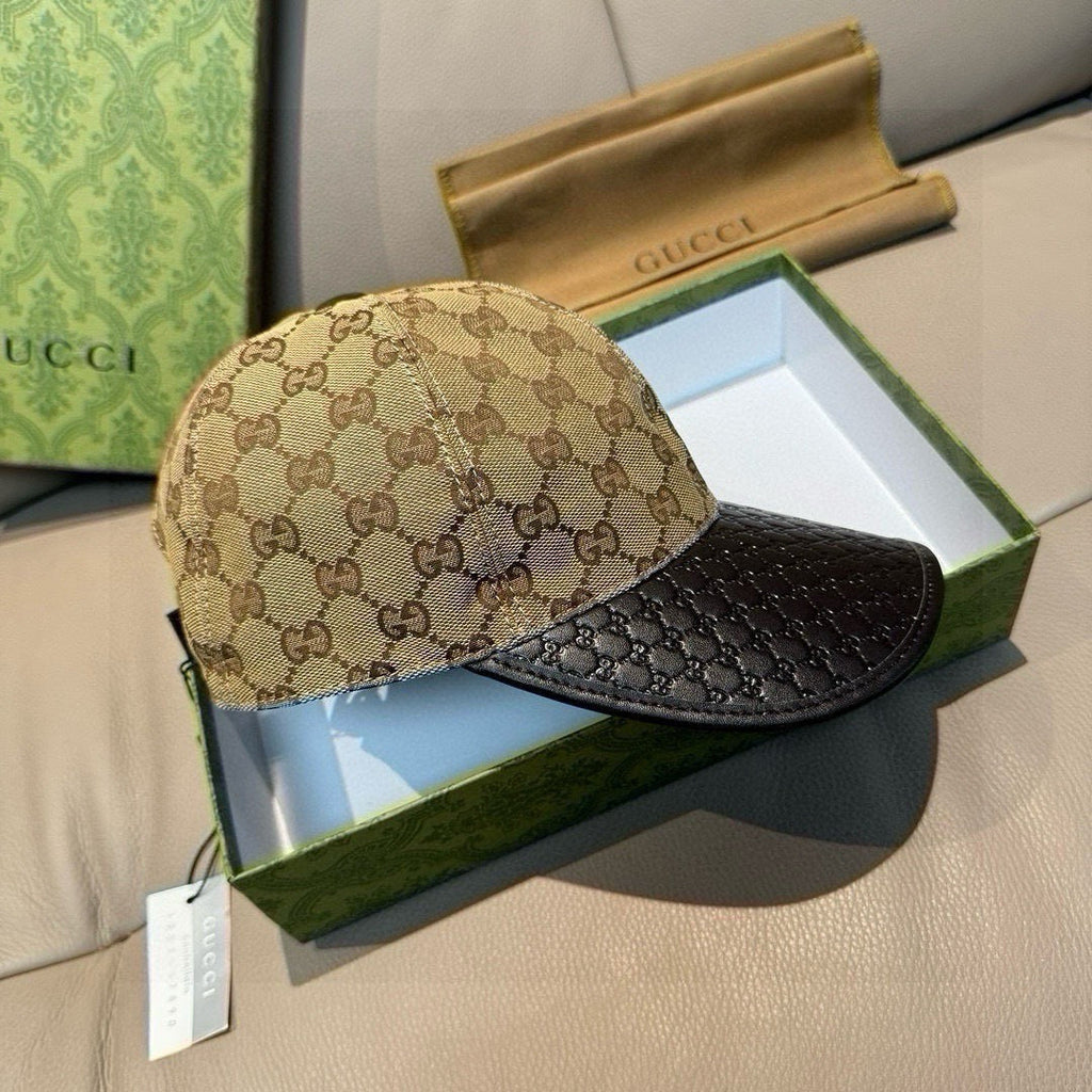 Gucci Classic Baseball Cap Brown Black in Canvas Cowhide 193831