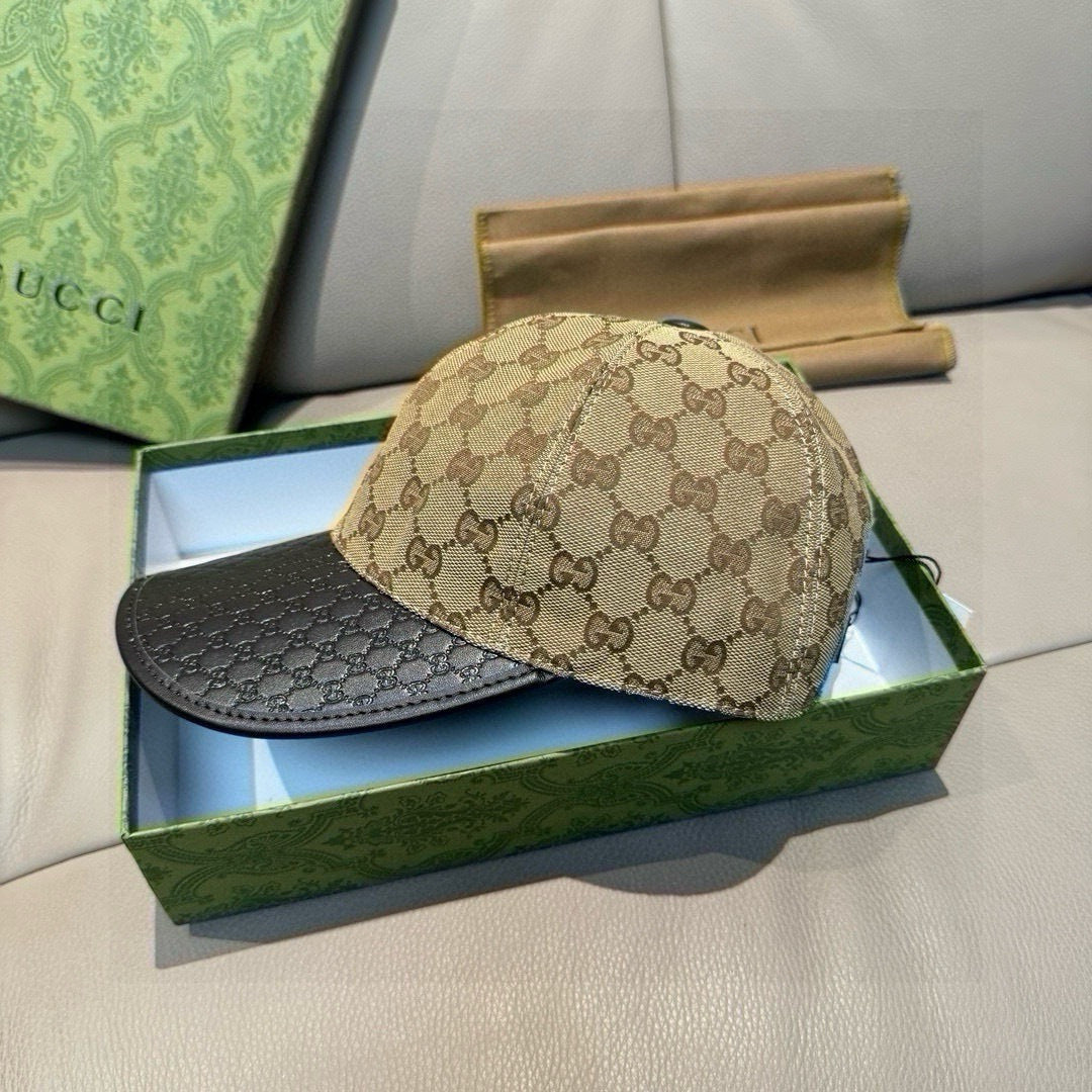 Gucci Classic Baseball Cap Brown Black in Canvas Cowhide 193831