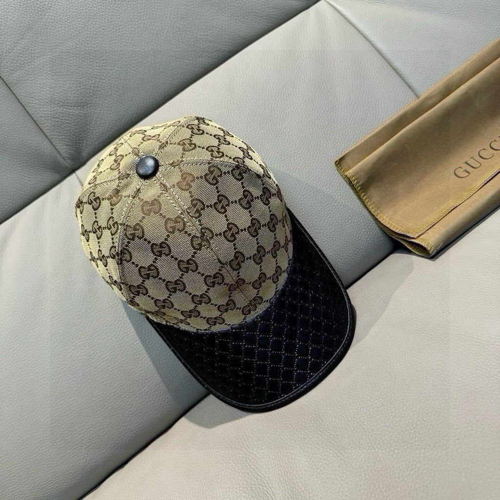 Gucci Classic Baseball Cap Brown Black in Canvas Cowhide 193831