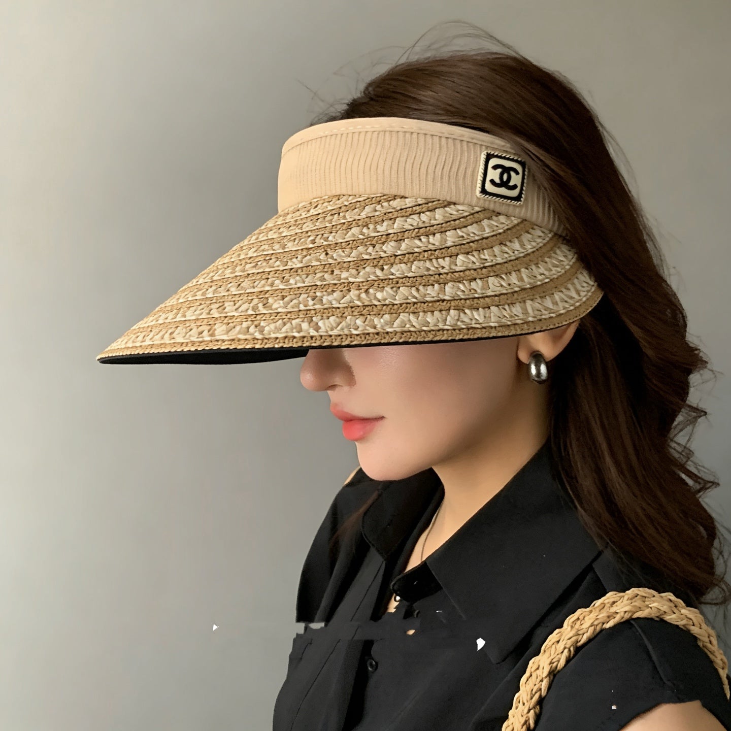 Chanel Open Visor Hat Color Straw in Cloth 192287