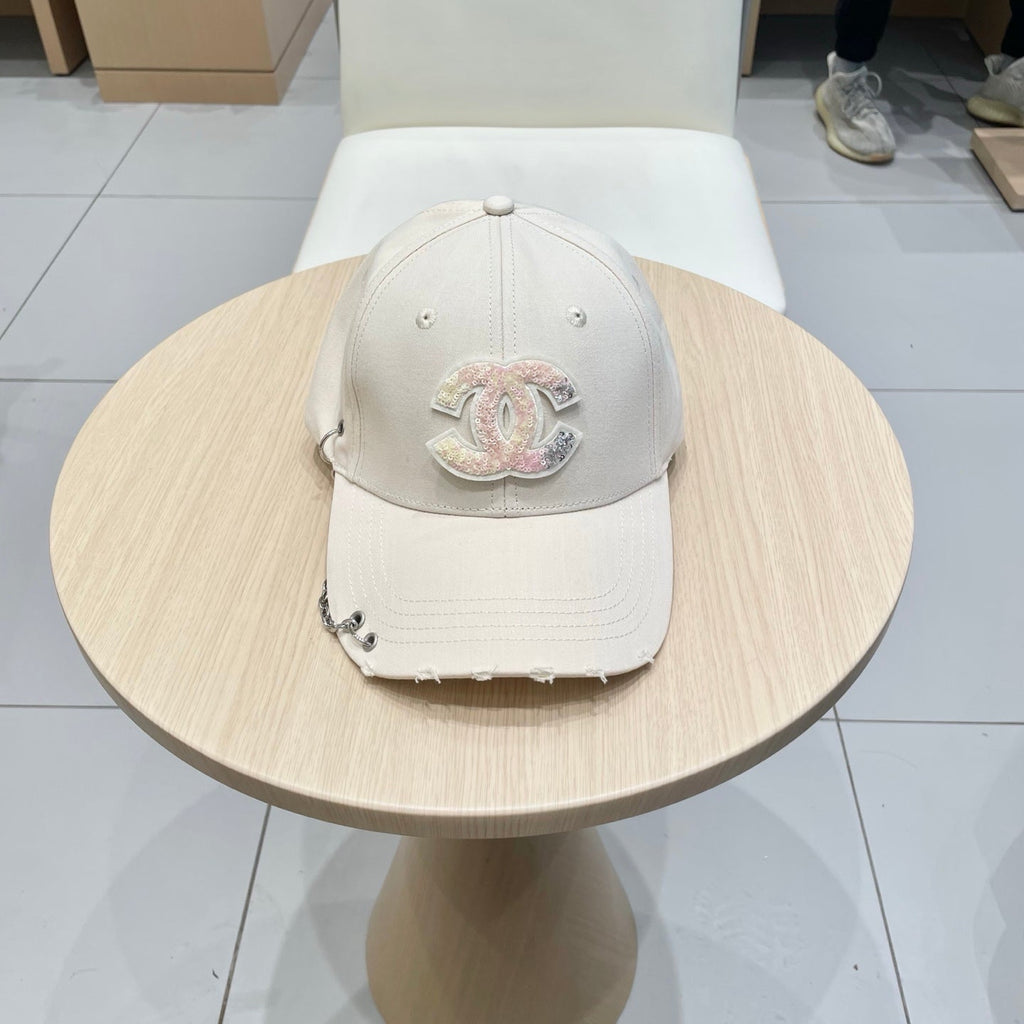 Chanel Baseball Cap with Chain Beige in Cloth 192200