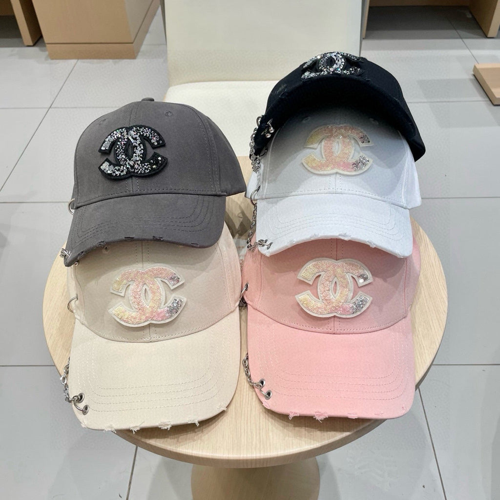 Chanel Baseball Cap with Chain White in Cloth 192198