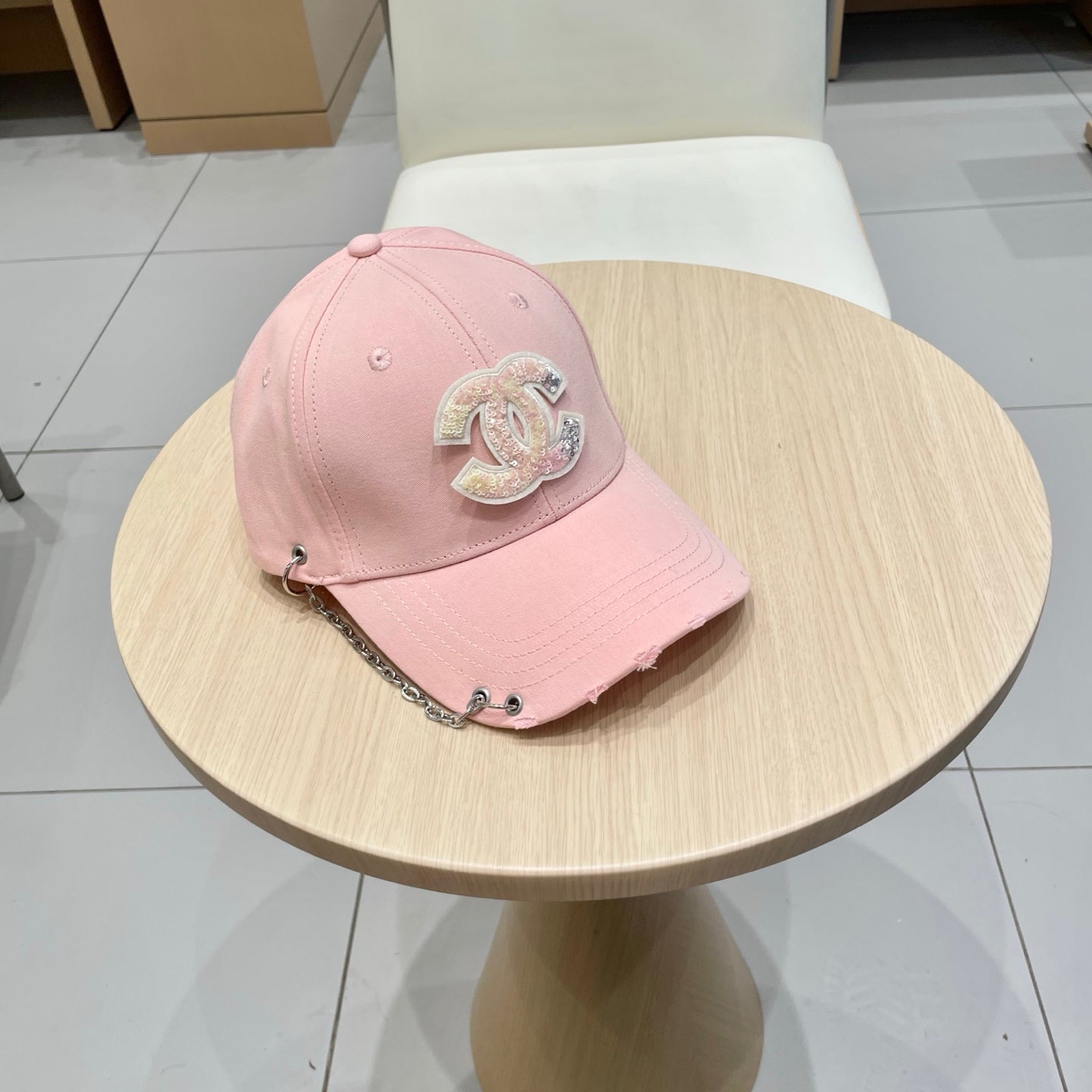 Chanel Baseball Cap with Chain Pink in Cloth 192197