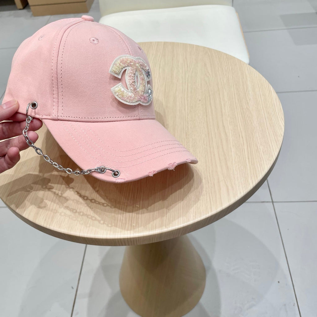 Chanel Baseball Cap with Chain Pink in Cloth 192197