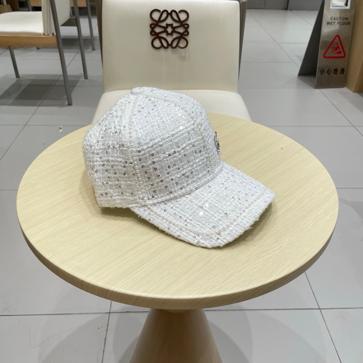 Chanel Baseball Cap With Heavy Pearl White in Cloth 192121