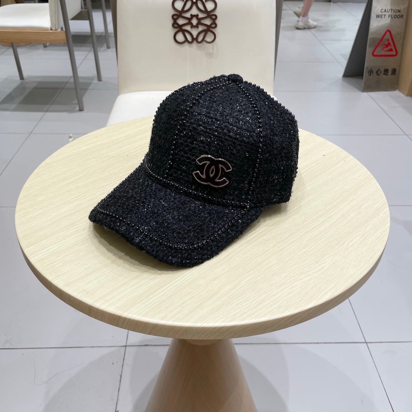 Chanel Baseball Cap With Heavy Pearl Black in Cloth 192120