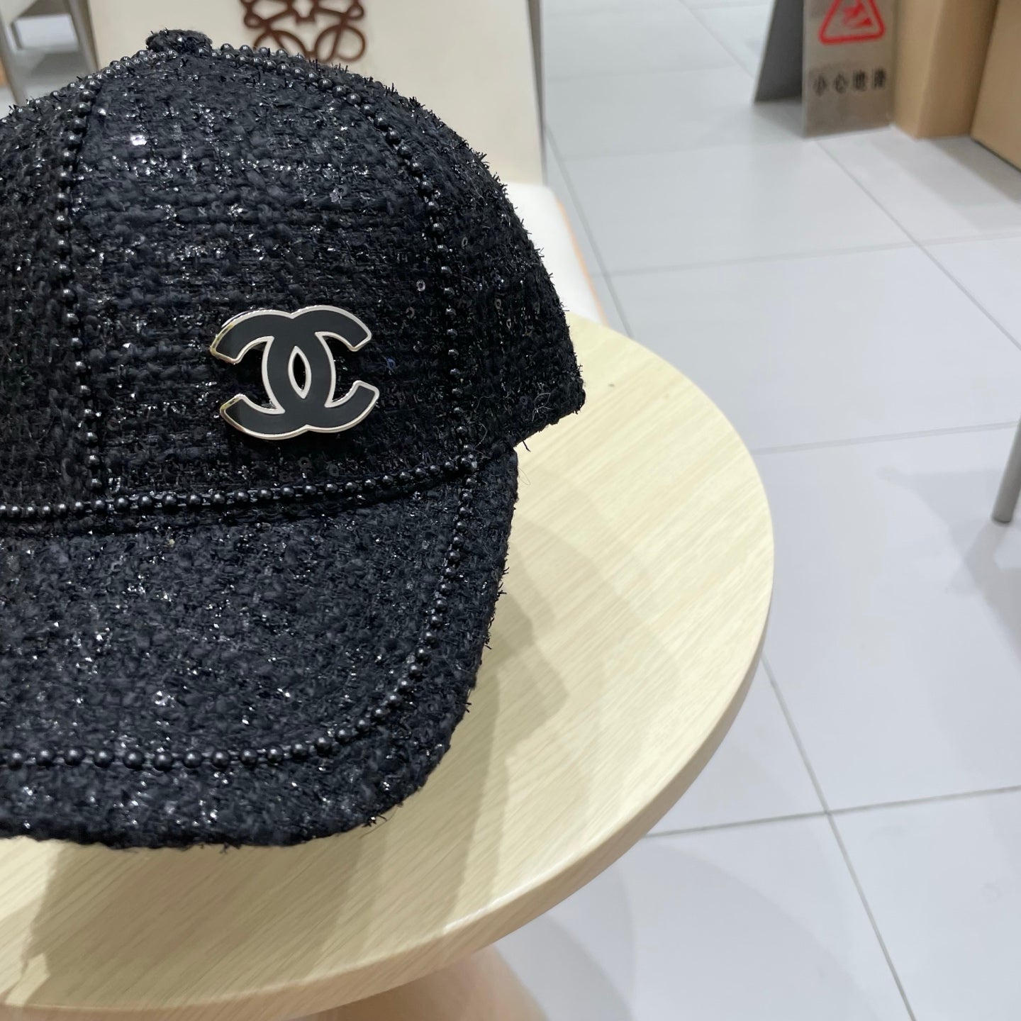Chanel Baseball Cap With Heavy Pearl Black in Cloth 192120
