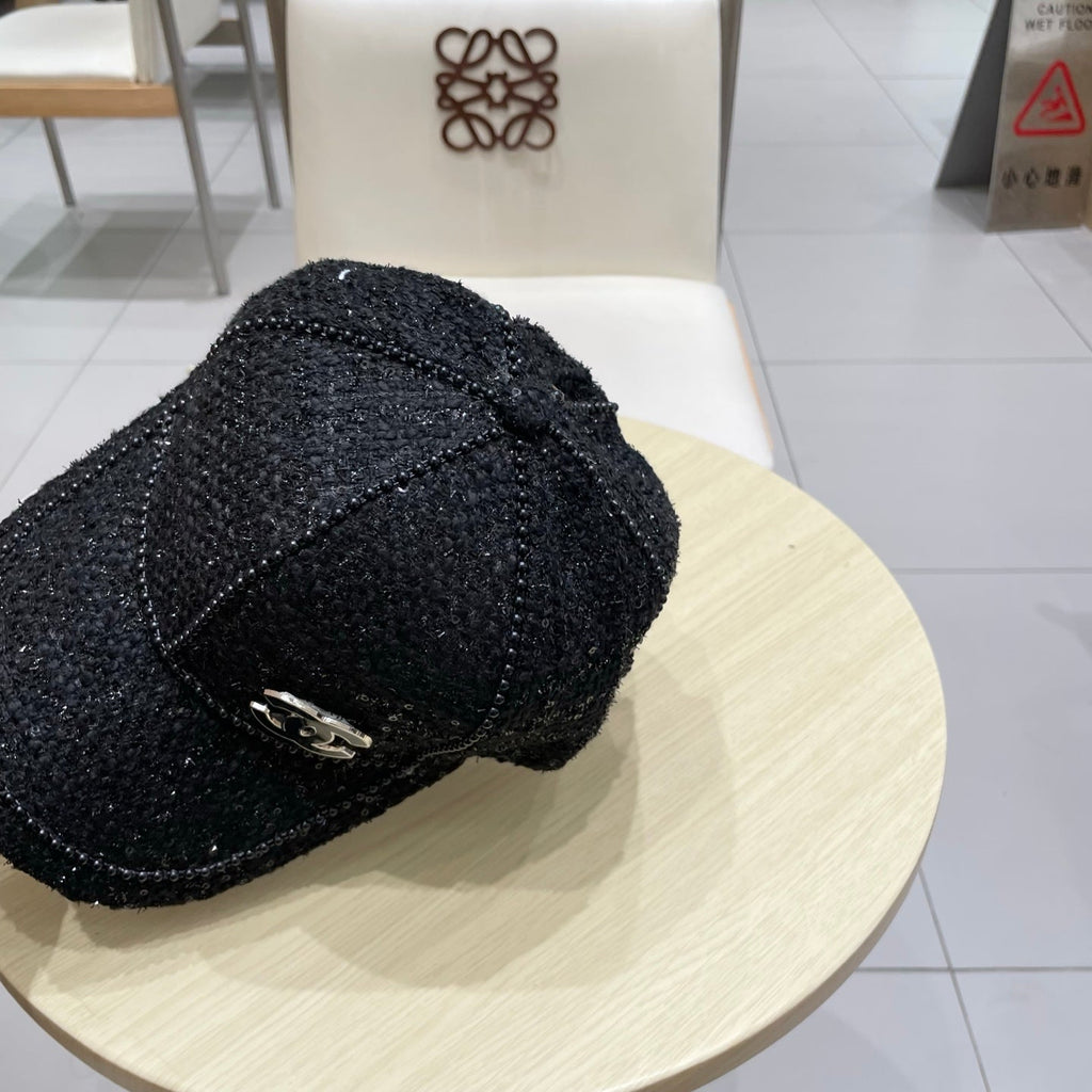 Chanel Baseball Cap With Heavy Pearl Black in Cloth 192120