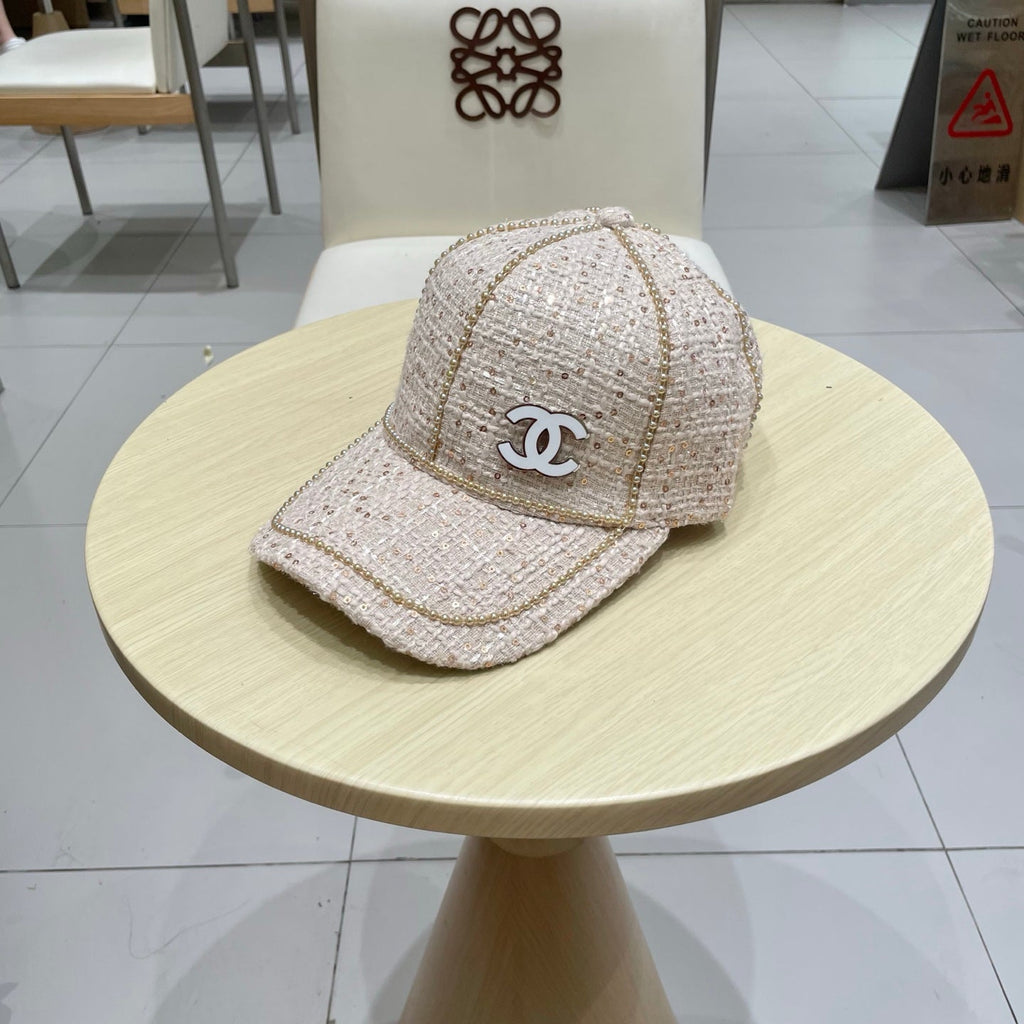 Chanel Baseball Cap With Heavy Pearl Light Pink in Cloth 192118