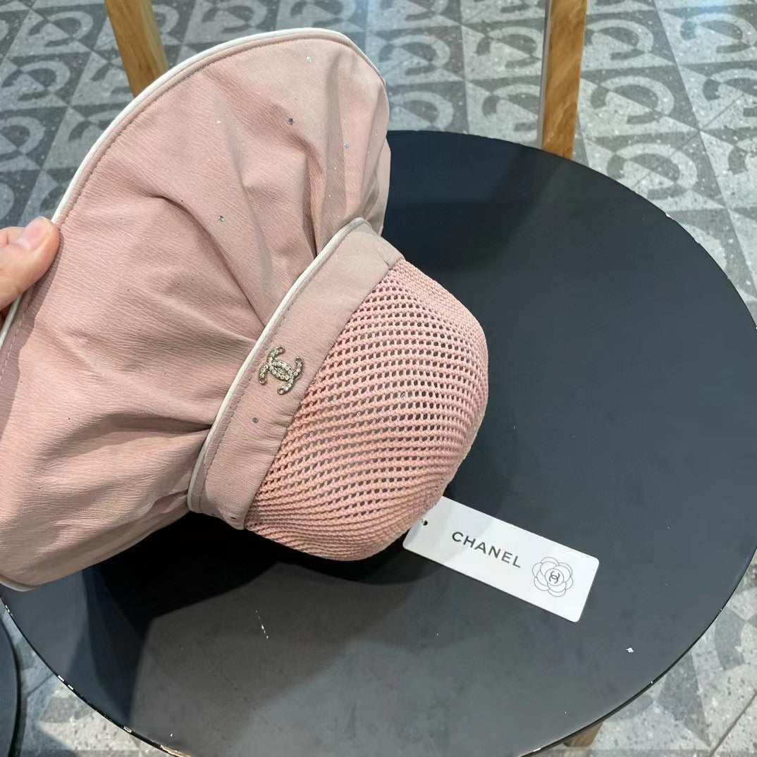 Chanel Wide-brimmed Bow Sun Hat Pink in Fabric Patchwork Mesh 197784
