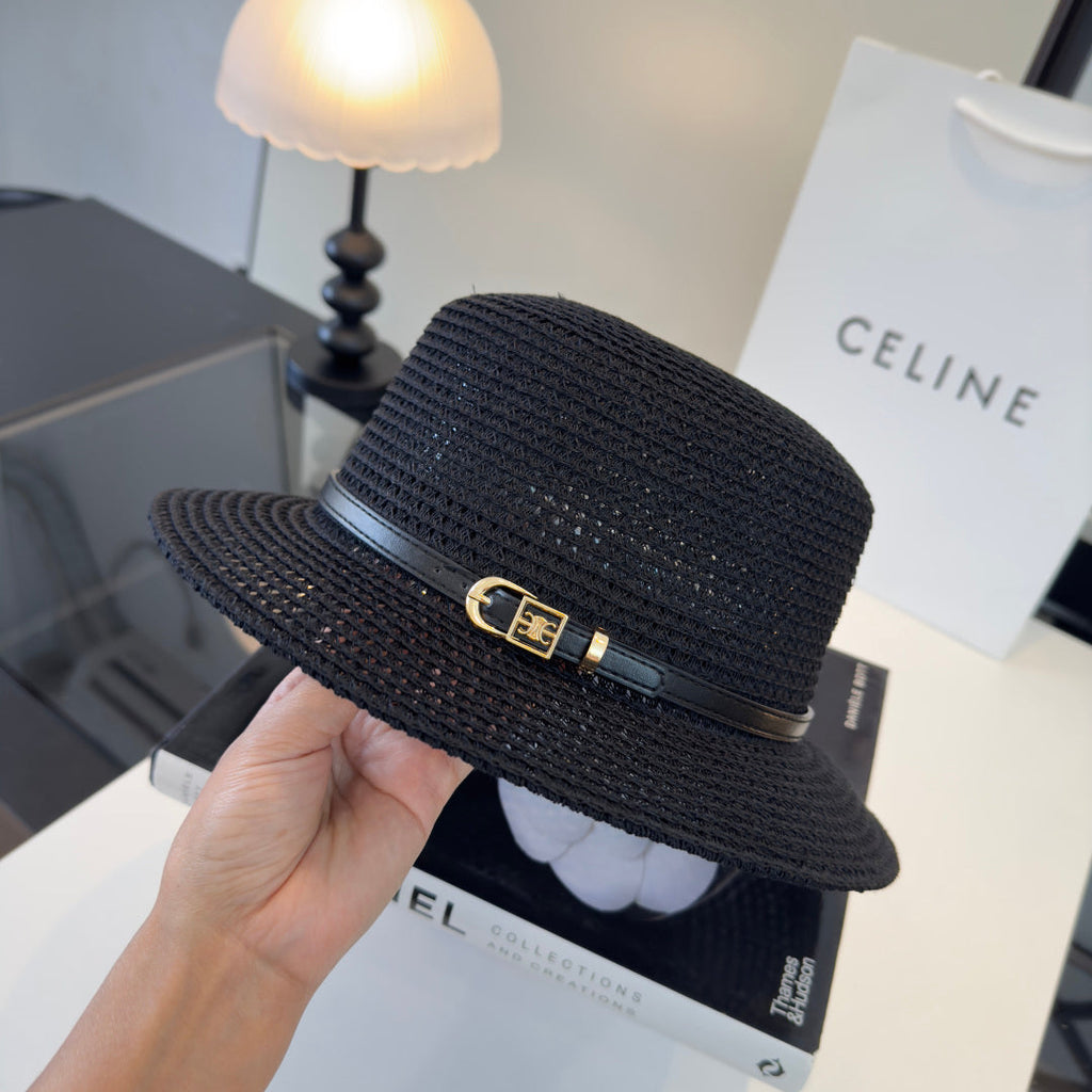 Celine Fedora Hat Black in Straw 197601
