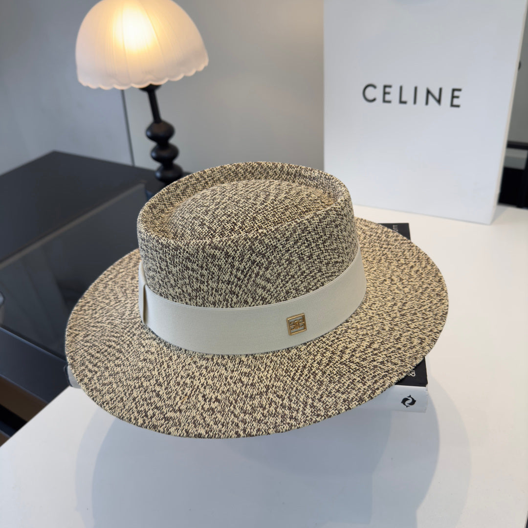 Celine Fedora Hat Salt and Pepper White in PP straw 197597