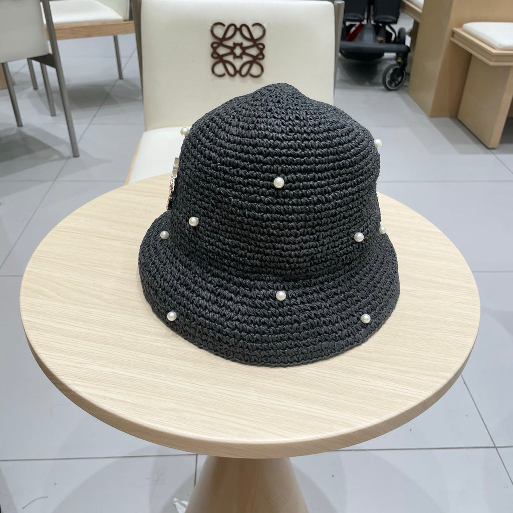 Chanel vintage Hat Pearl embellishments Black in Straw 201641