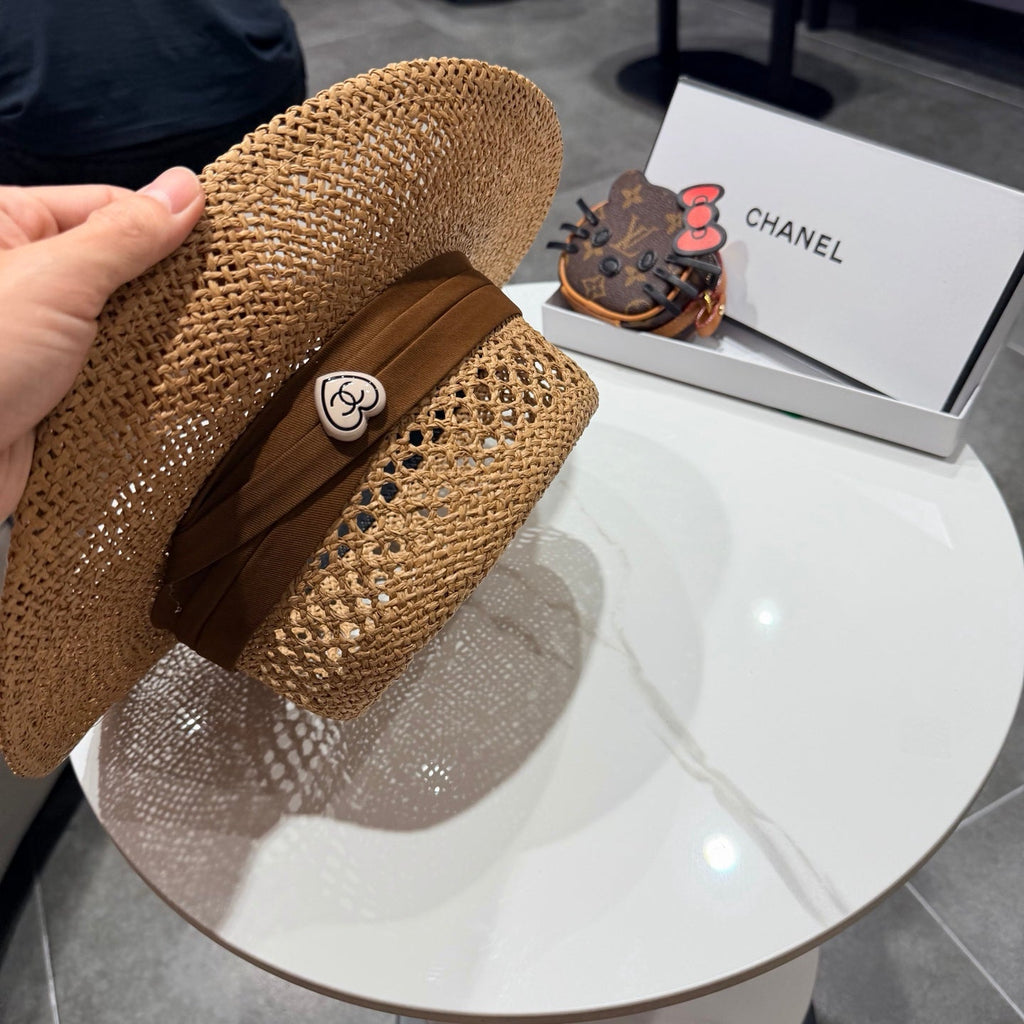 Chanel French Flat Top Hat Camel Brown in Straw 201565