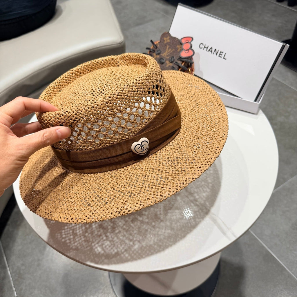 Chanel French Flat Top Hat Camel Brown in Straw 201565