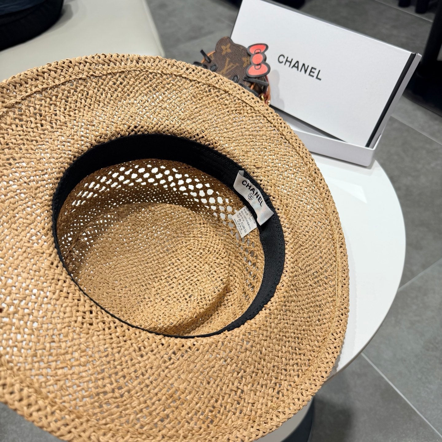 Chanel French Flat Top Hat Camel Brown in Straw 201565