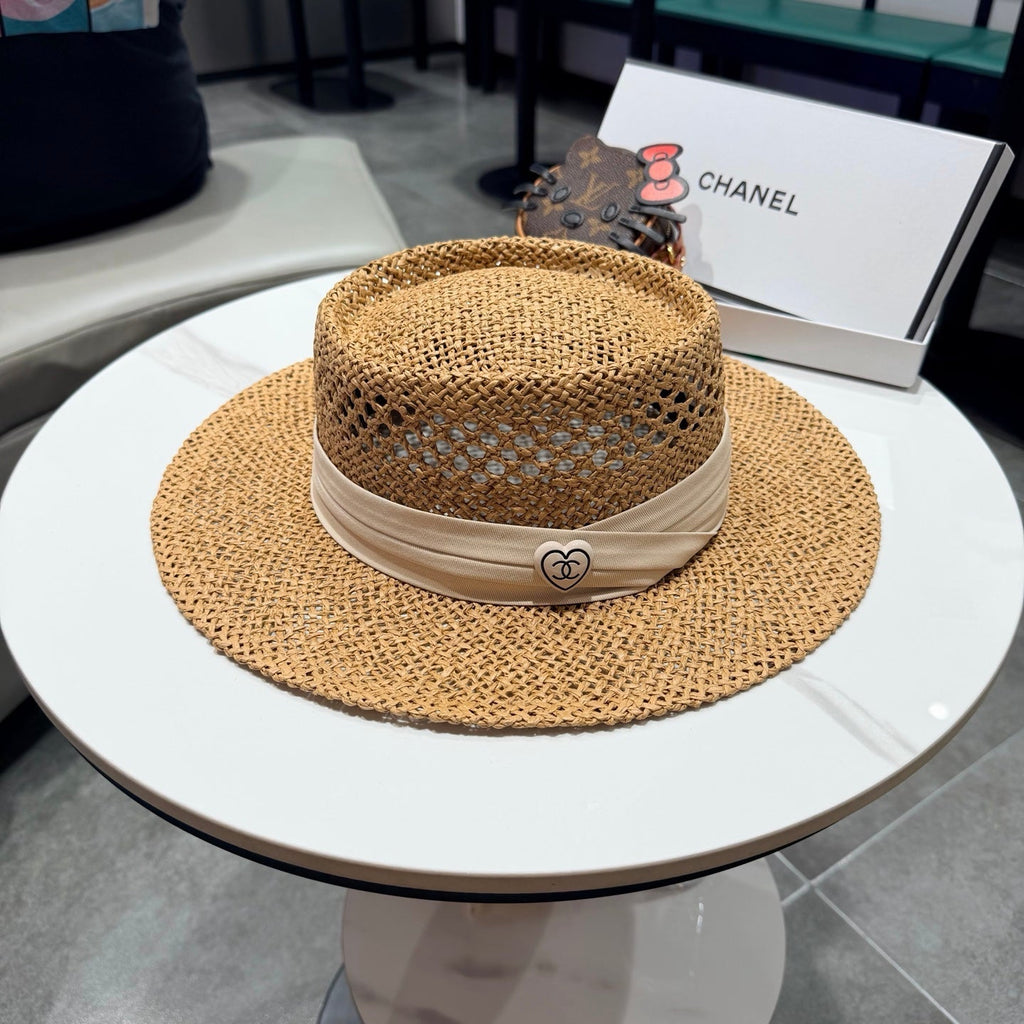 Chanel French Flat Top Hat Camel White in Straw 201564