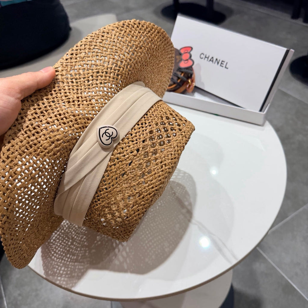 Chanel French Flat Top Hat Camel White in Straw 201564