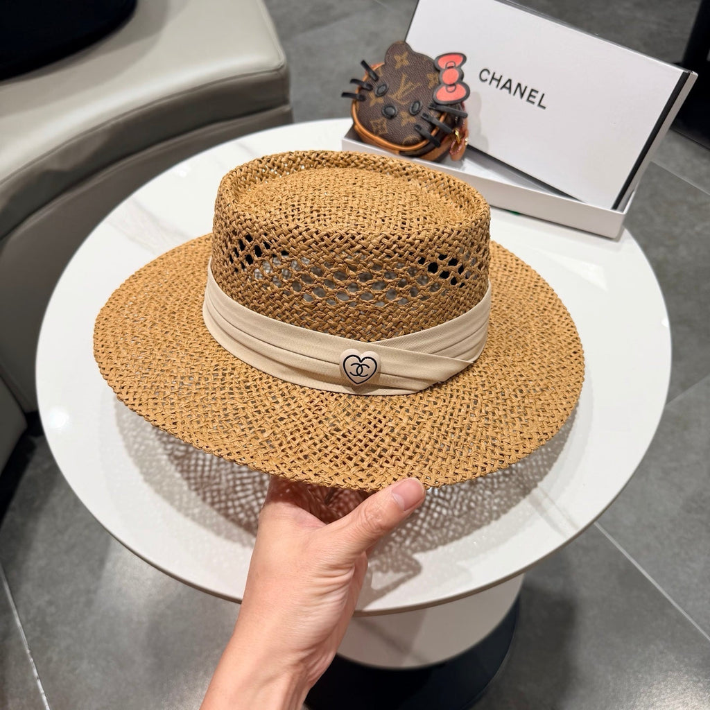 Chanel French Flat Top Hat Camel White in Straw 201564