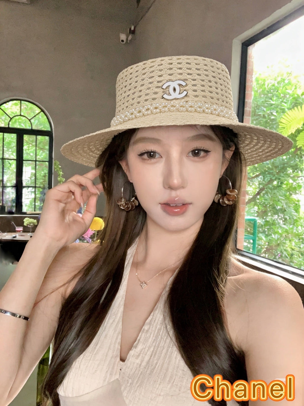 Chanel French Hat Elegant Pearl Beige in Straw 201563