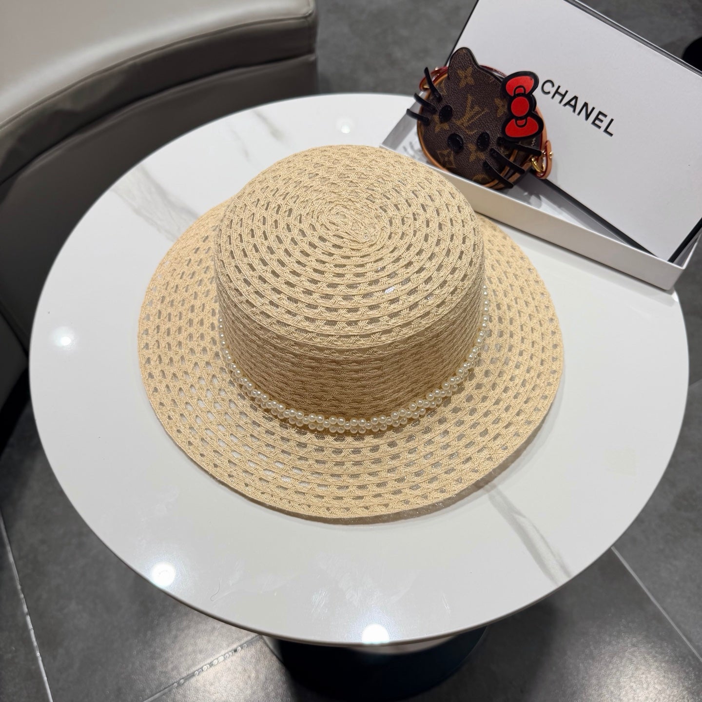 Chanel French Hat Elegant Pearl Beige in Straw 201563