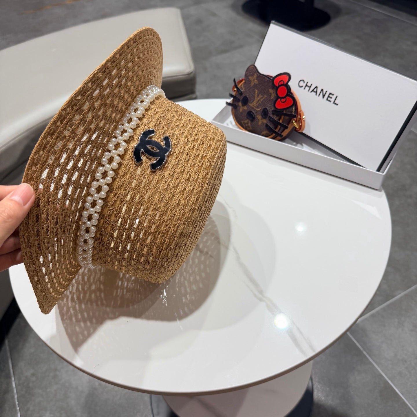 Chanel French Hat Elegant Pearl Camel in Straw 201562