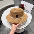 Chanel French Hat Elegant Pearl Camel in Straw 201562