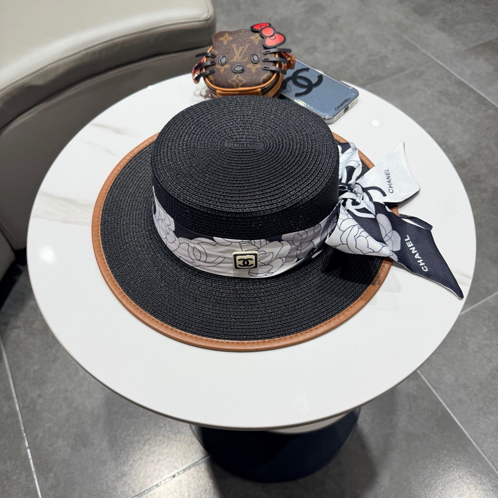 Chanel Flat-top Black Straw Hat 201530