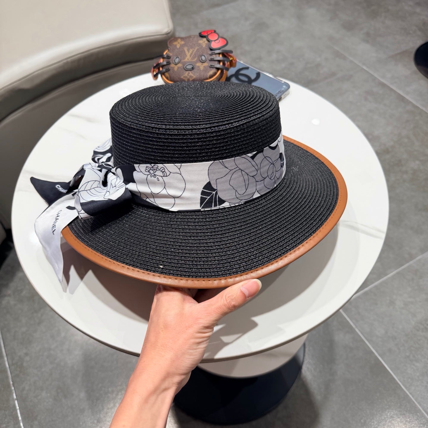 Chanel Flat-top Black Straw Hat 201530
