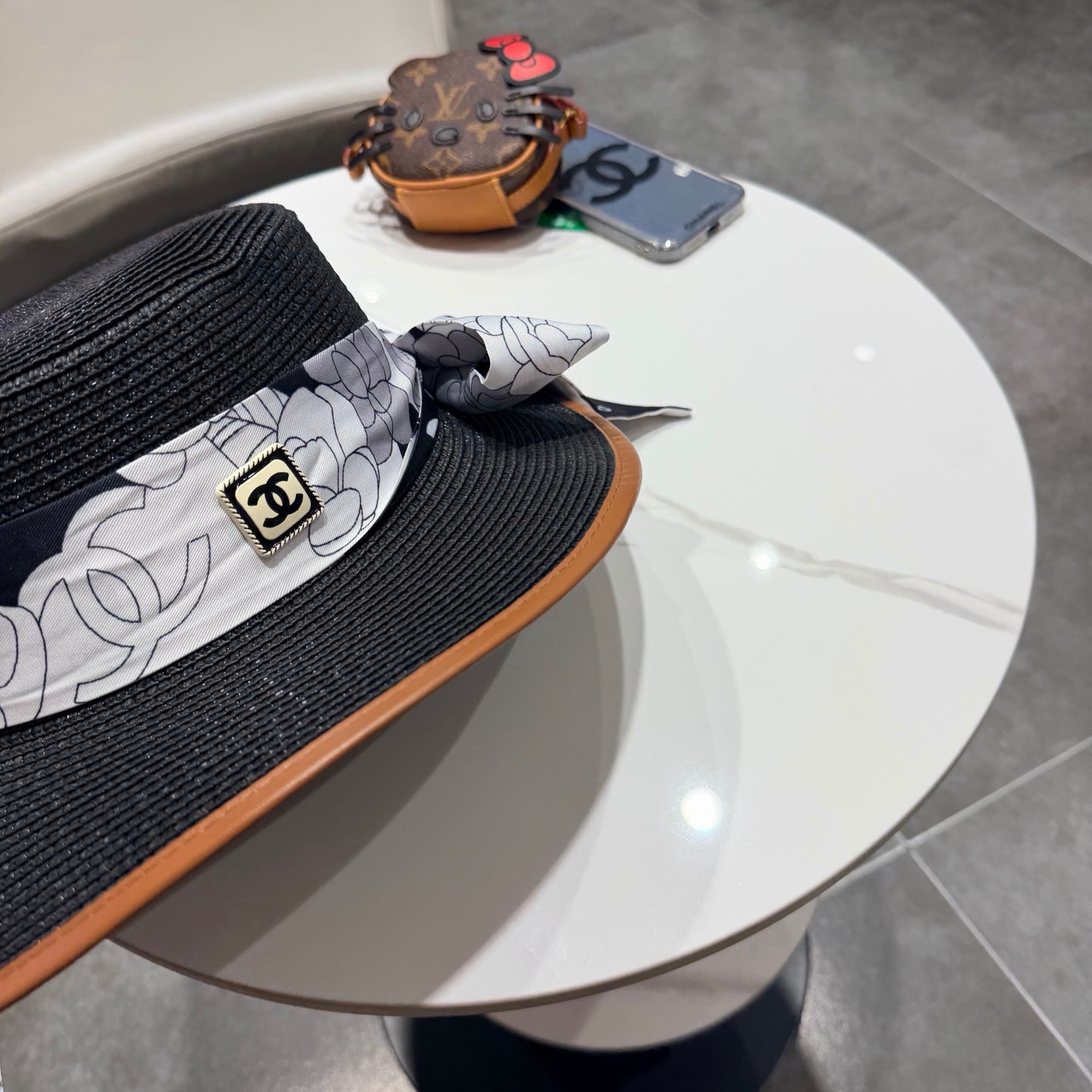 Chanel Flat-top Black Straw Hat 201530