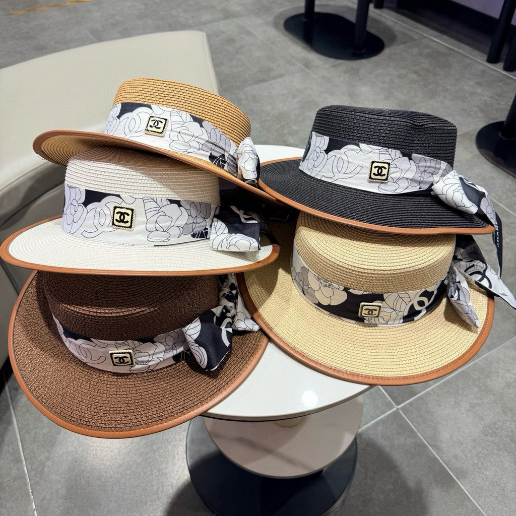 Chanel Flat-top Black Straw Hat 201530