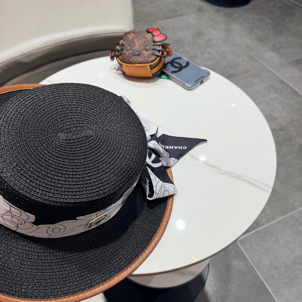 Chanel Flat-top Black Straw Hat 201530