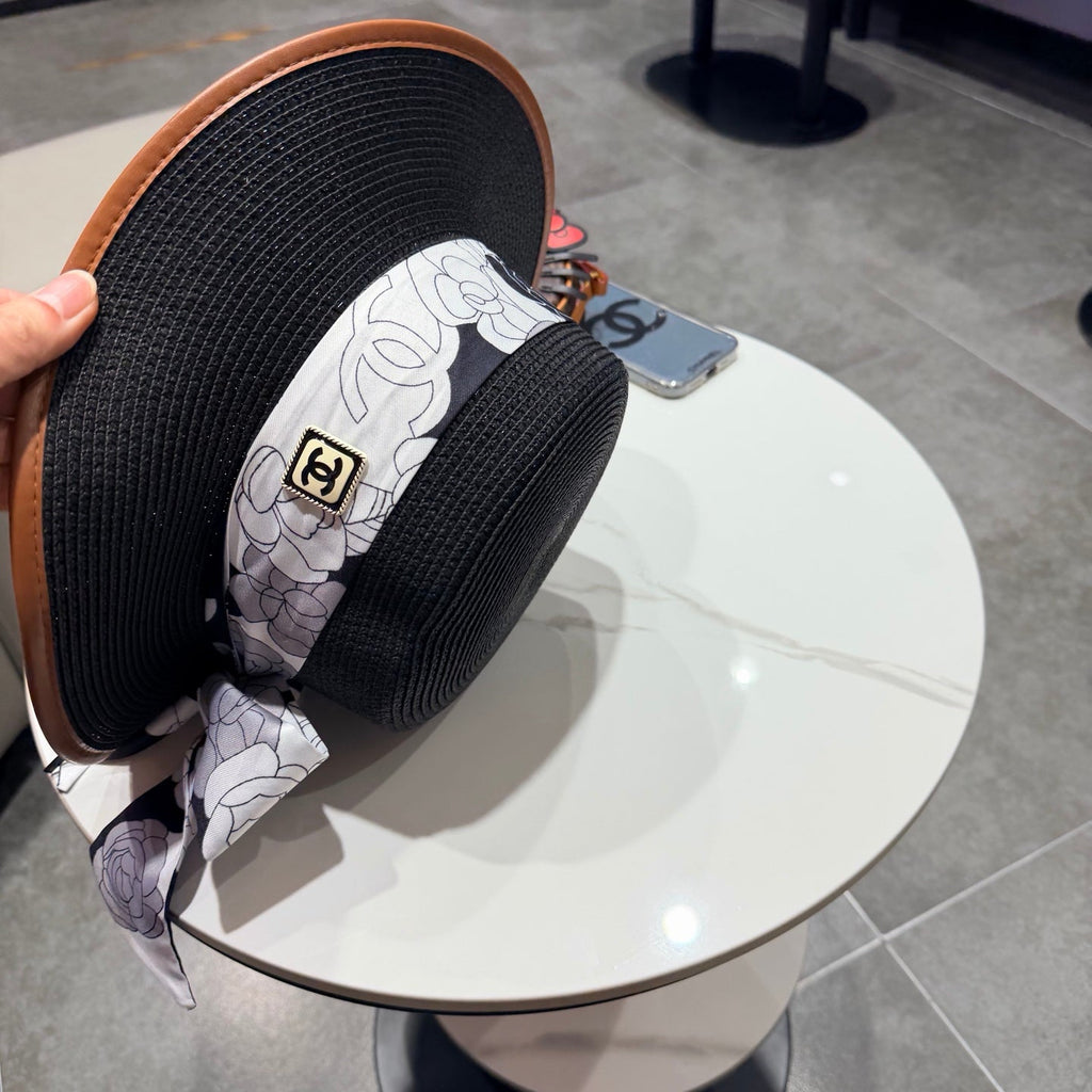 Chanel Flat-top Black Straw Hat 201530