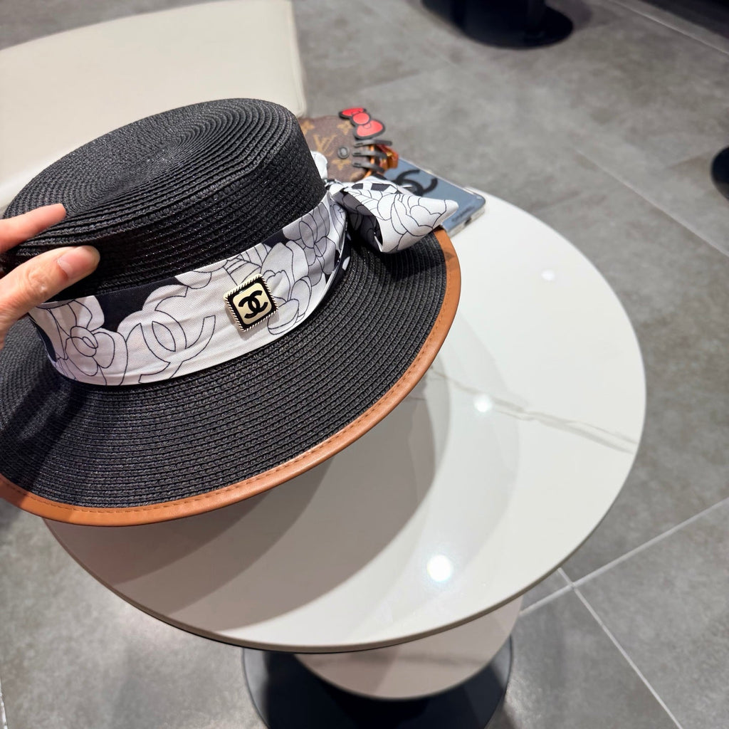 Chanel Flat-top Black Straw Hat 201530