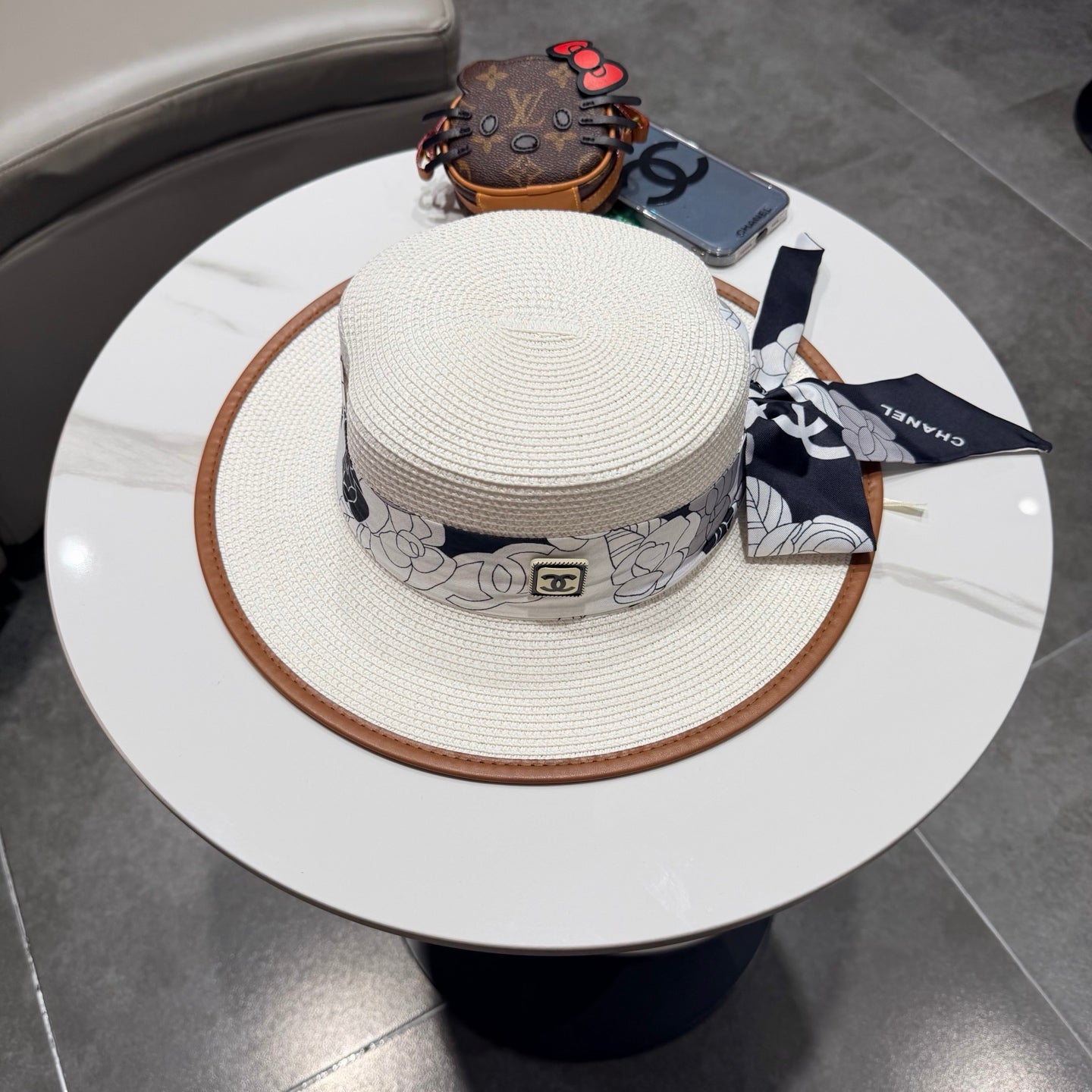 Chanel Flat-top White Straw Hat 201529