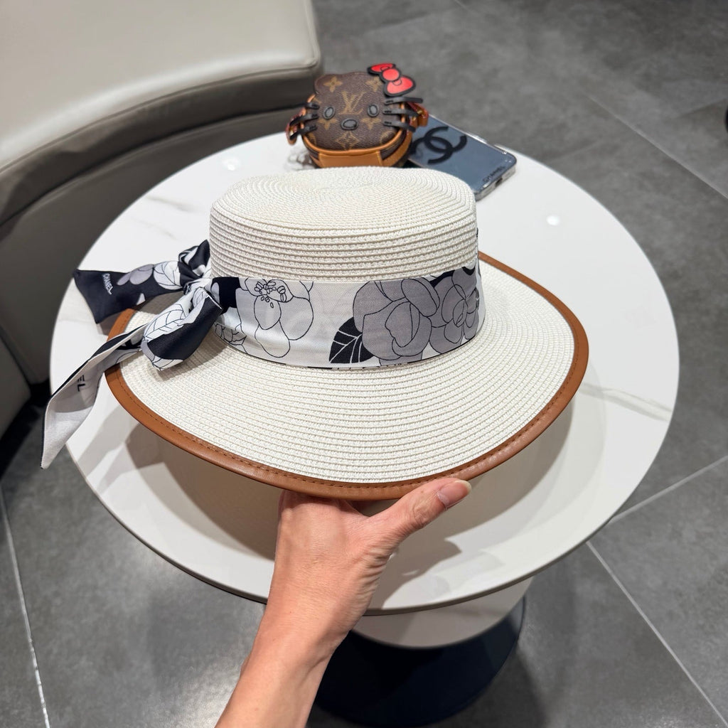 Chanel Flat-top White Straw Hat 201529