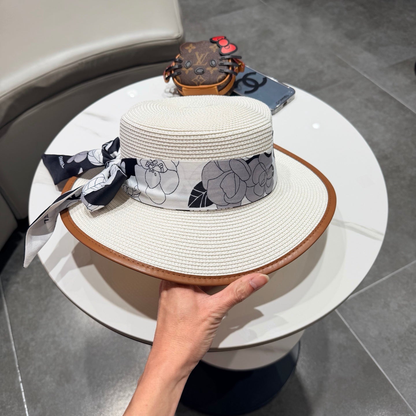 Chanel Flat-top White Straw Hat 201529