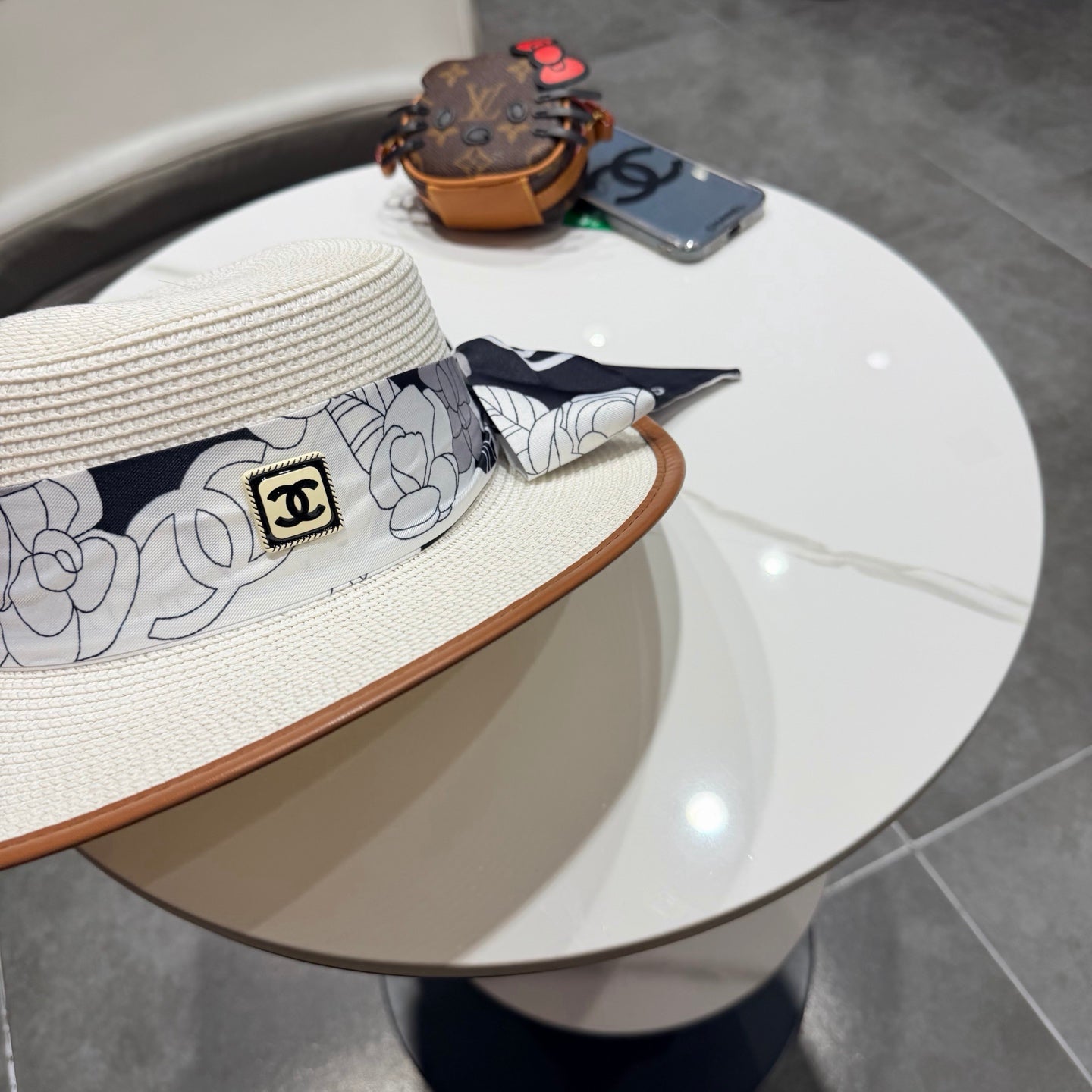 Chanel Flat-top White Straw Hat 201529
