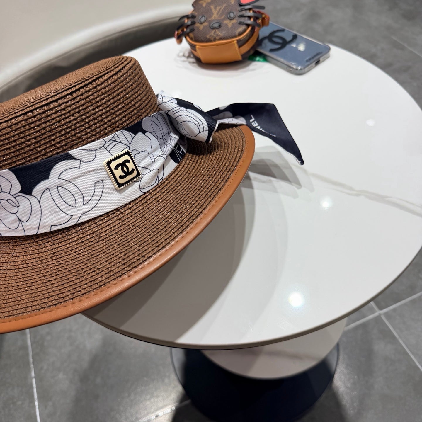 Chanel Flat-top Brown Straw Hat 201528
