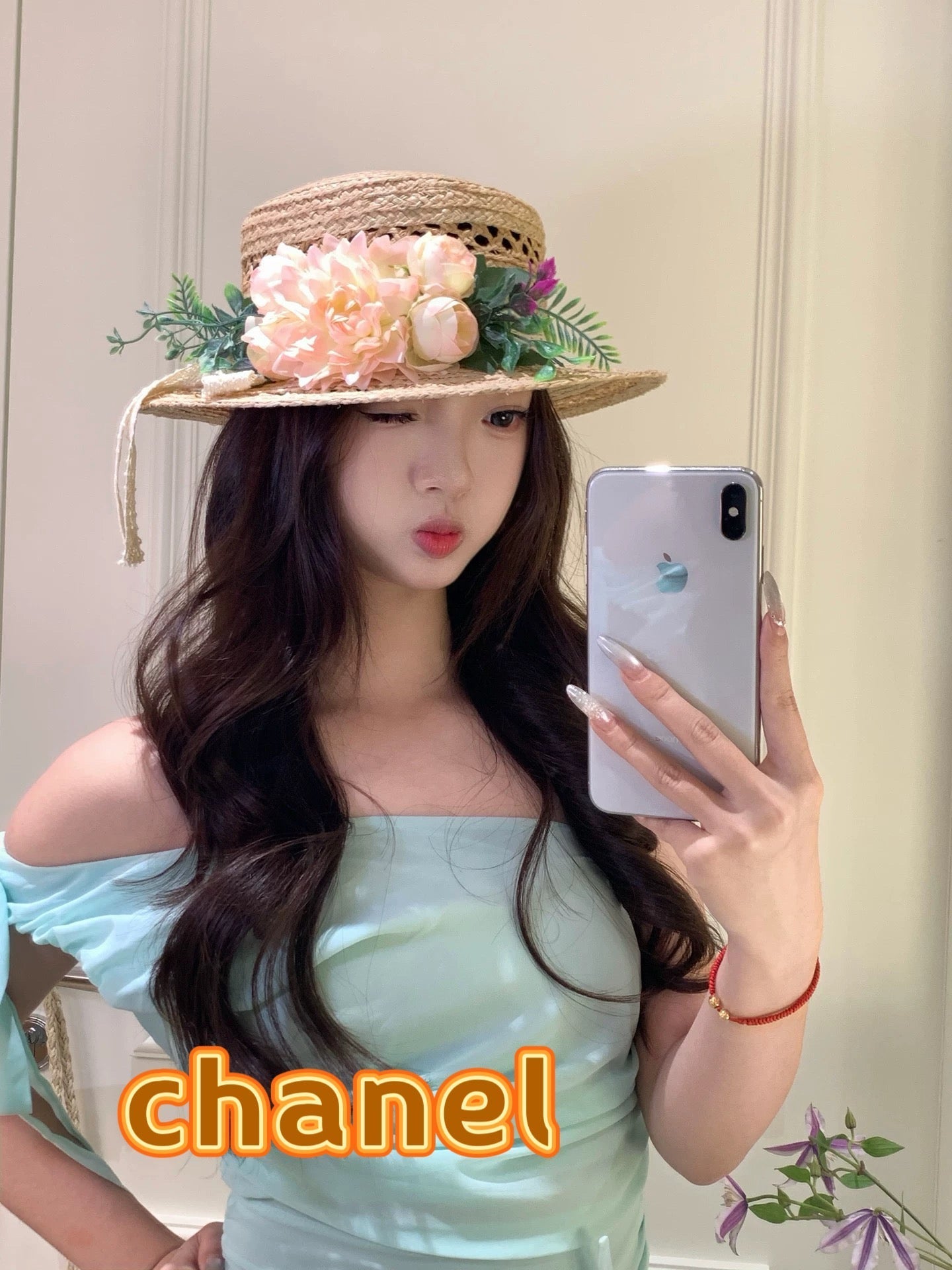 Chanel French-style 3D Floral Openwork Woven Beige Pink Straw Hat 201518