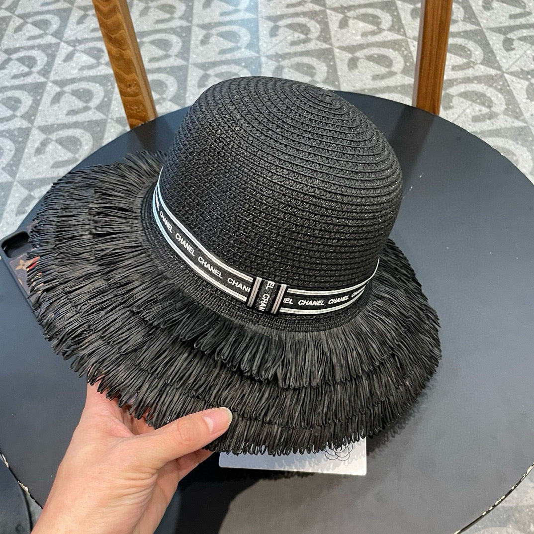 Chanel Bucket Hat Black in Straw 205630