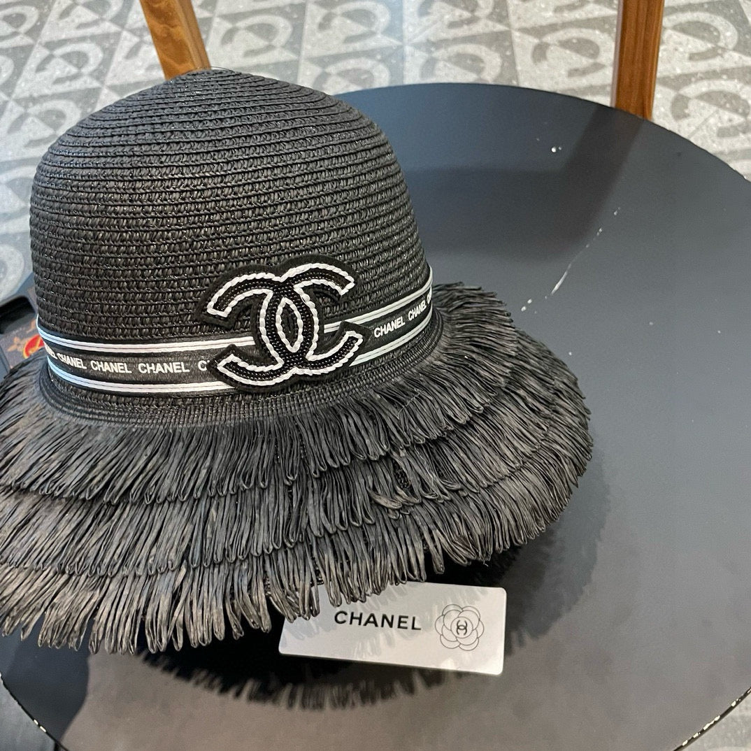 Chanel Bucket Hat Black in Straw 205630