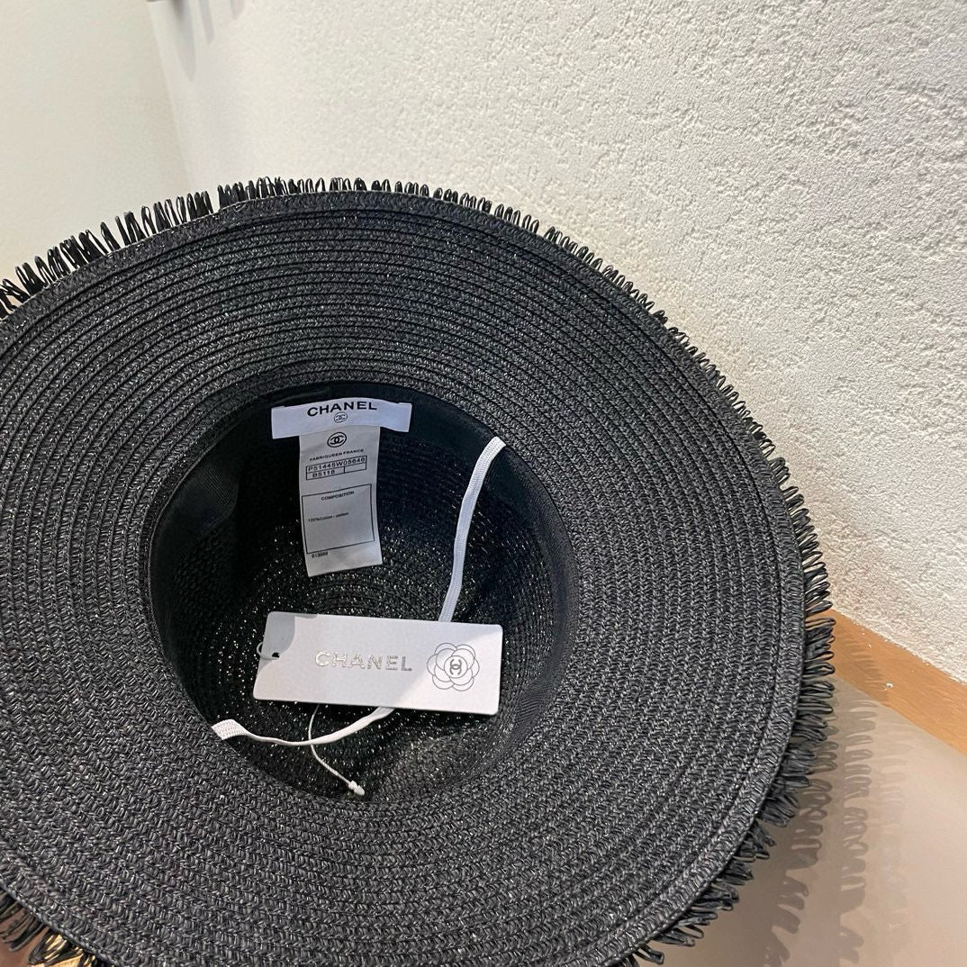 Chanel Bucket Hat Black in Straw 205630
