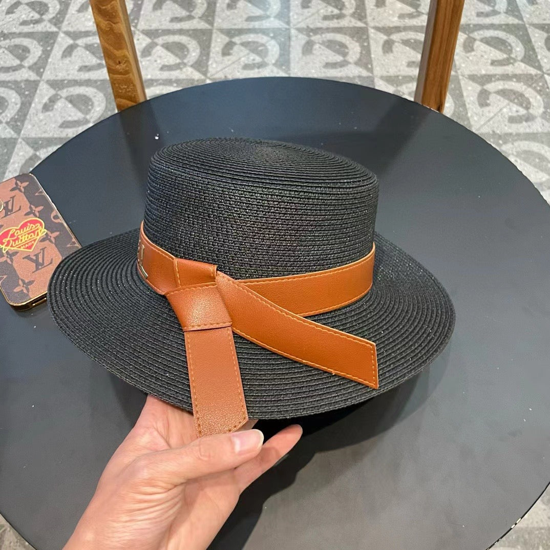 Chanel Woven Hat with Leather Strap Black in Cotton 205614