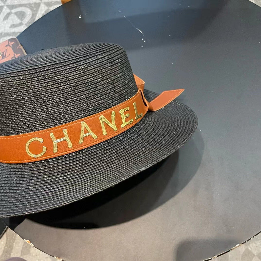 Chanel Woven Hat with Leather Strap Black in Cotton 205614