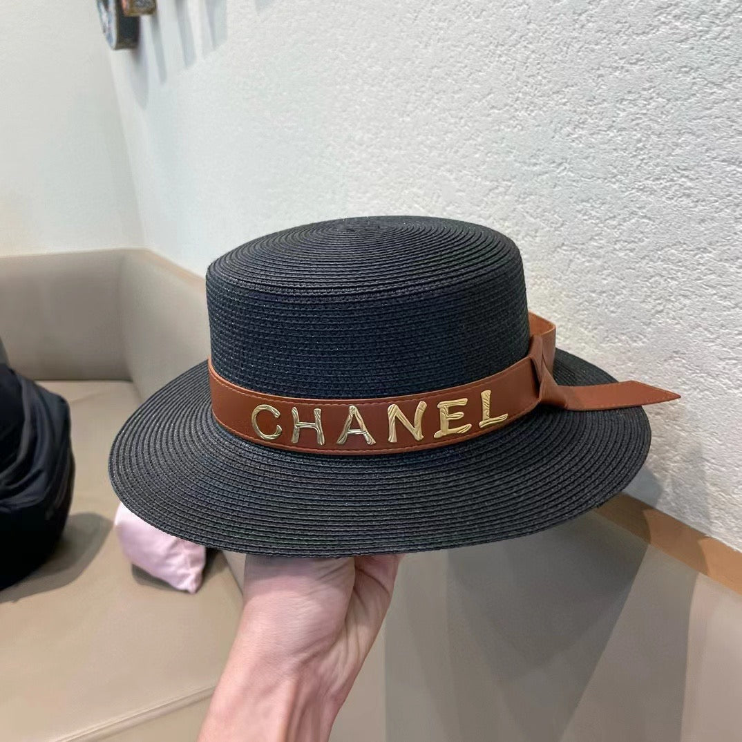 Chanel Woven Hat with Leather Strap Black in Cotton 205614